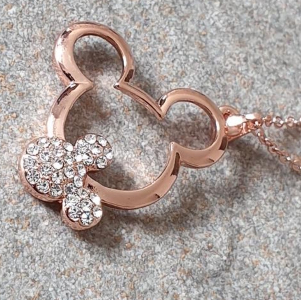 18k Rose Gold Plated Mickey Mouse Crystal Pendant & Necklace!